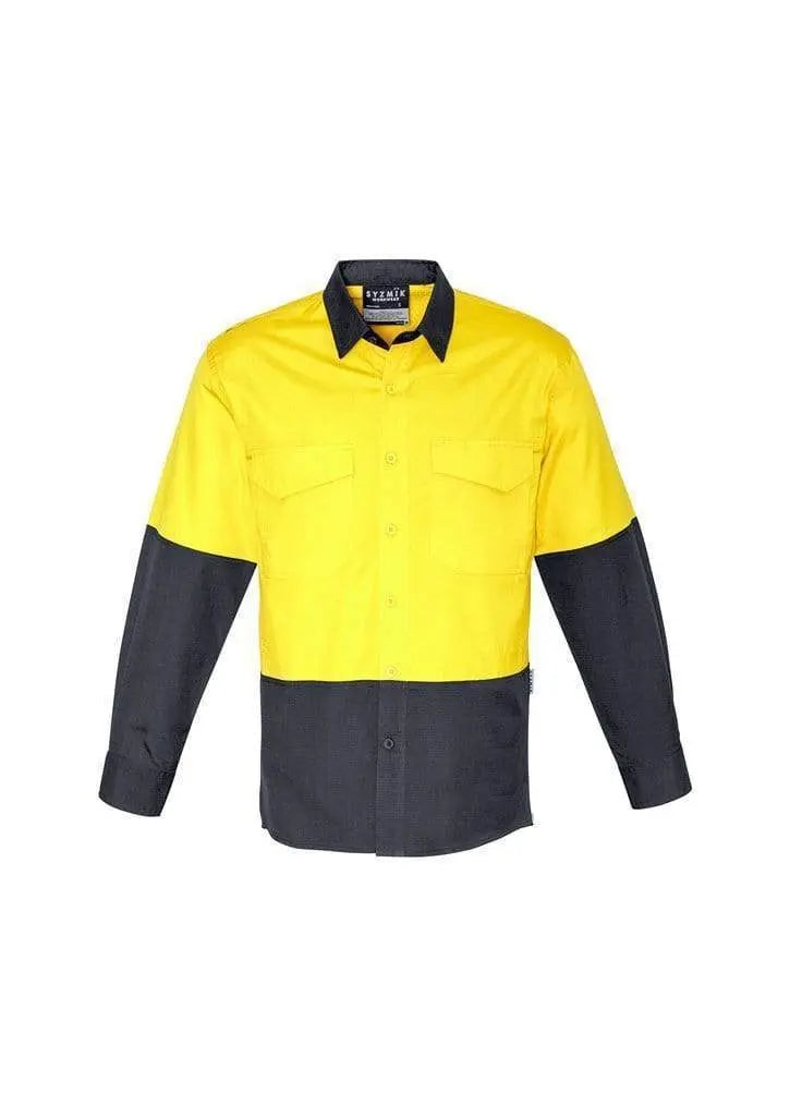 SYZMIK Men’s Rugged Cooling Hi-Vis Spliced Shirt ZW128 Work Wear Syzmik Yellow/Charcoal 5XL